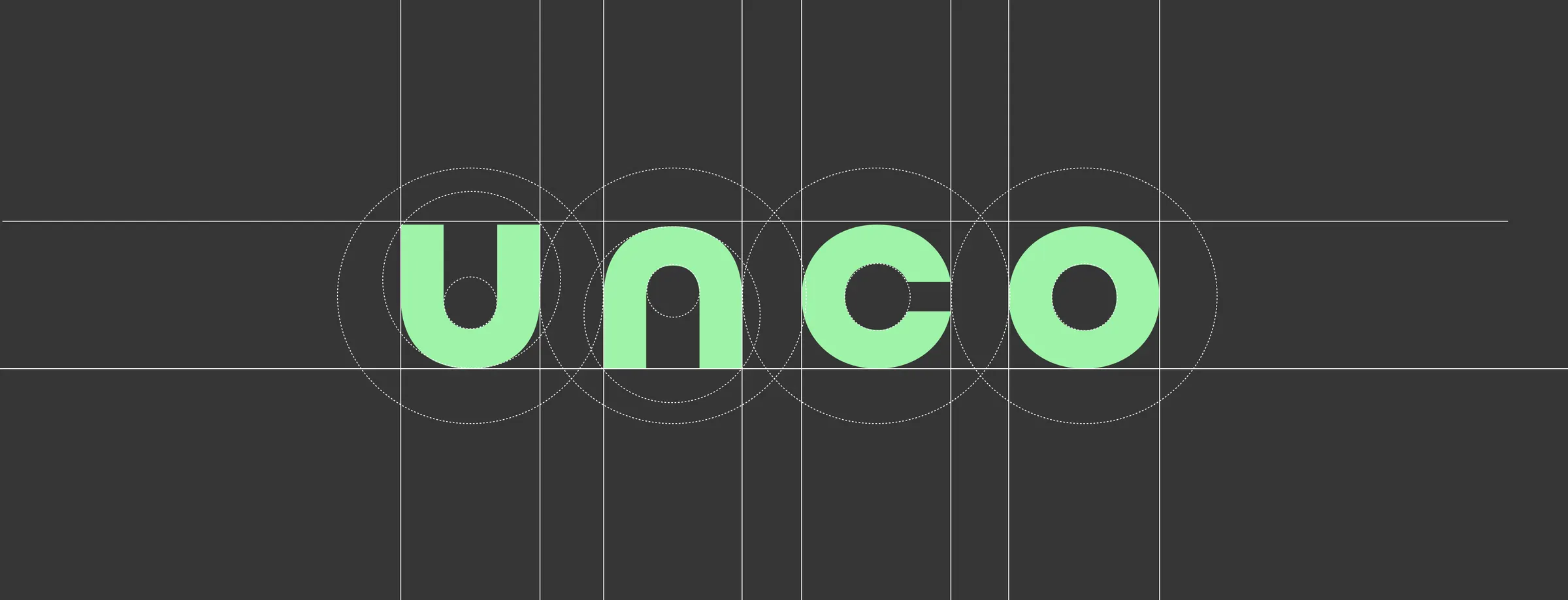 Unco logo in mint green on a dark grid background